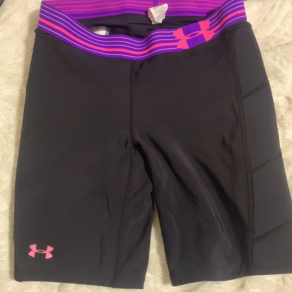 under armour biker shorts pink and purple waistband